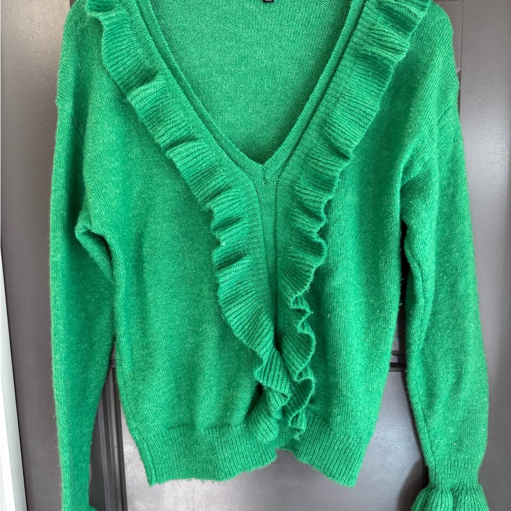 Strut & Bolt Ruffled V-Neck Sweater